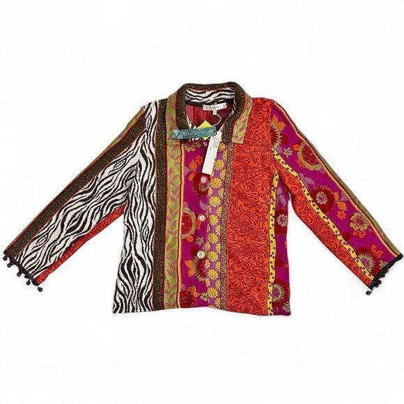 Azuleros NWT French Boho Jacquard Knit Jacket M Mix Print Flora Zebra Statement - Picture 4 of 16